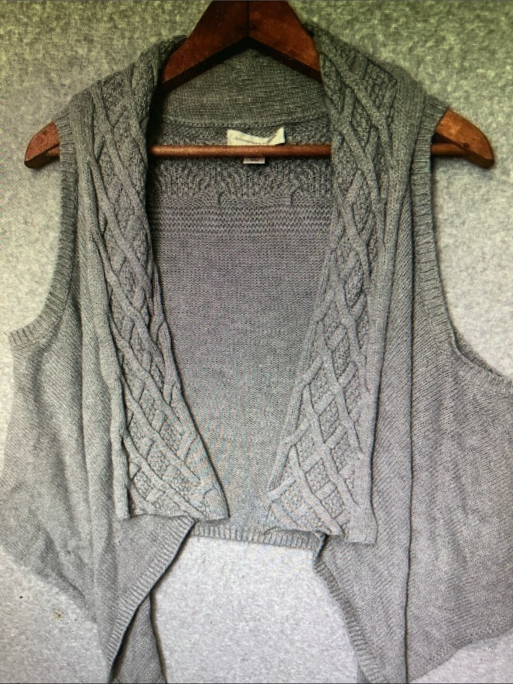 Open-Front Cable Knit Shawl Collar Vest - Gray